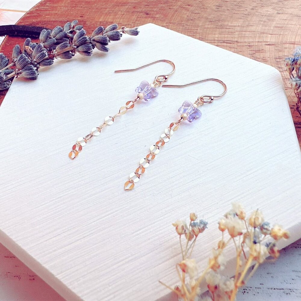 14k Gold-Filled Mini Crystal Butterfly Gold Chain Earrings | Handmade in BC